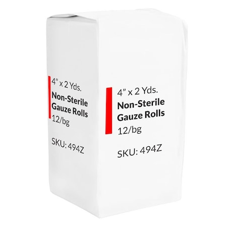 Non-Sterile Stretch Gauze Rolls, 4in X 75in, 12 Per Bag